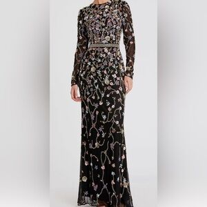 Mac Duggal Black Floral Embellished Gown
